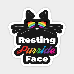 Resting Purride Face Gay Pride Cat Face With Rainbow Sunglasses Magnet