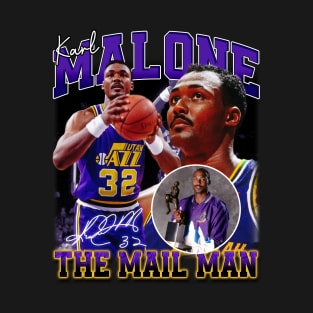 Karl Malone The Mail Man Basketball Legend Signature Vintage Retro 80s 90s Bootleg Rap Style T-Shirt