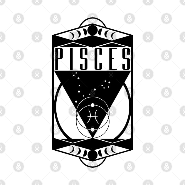 Pisces Constellation Moon Phases Zodiac Astrology Art Deco Style by graphicbombdesigns