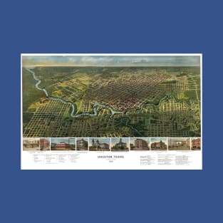 1891 Panoramic Map of Houston Texas T-Shirt