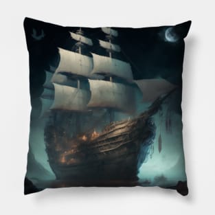 Creepy ghost ship at night Pillow