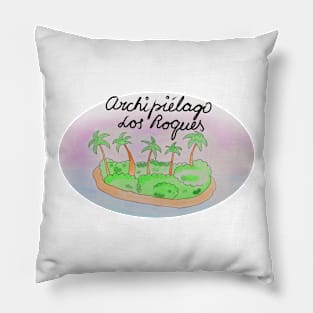 Archipiélago Los Roques watercolor Island travel, beach, sea and palm trees. Holidays and rest, summer and relaxation Pillow