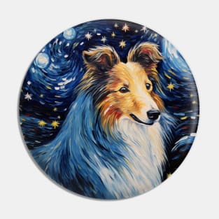 Rough Collie portrait painted in Starry Night style Pin