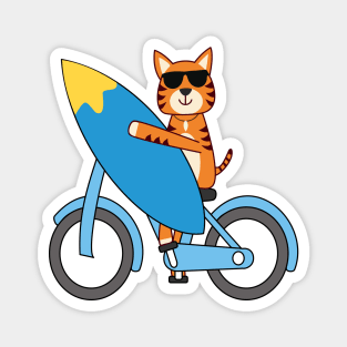 Surfer wild tiger cycling to the beach with surfboard Magnet