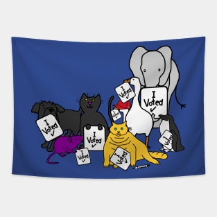 Animals Vote with Voted Signs Tapestry