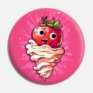 Funny Cartoon Strawberries and Cream Pin