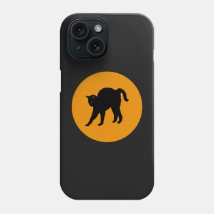 Black Cat Stretching in Orange Circle Phone Case