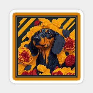 Dogs, dachshund and flowers, dog, style vector (yellow version 2 dachshund) Magnet