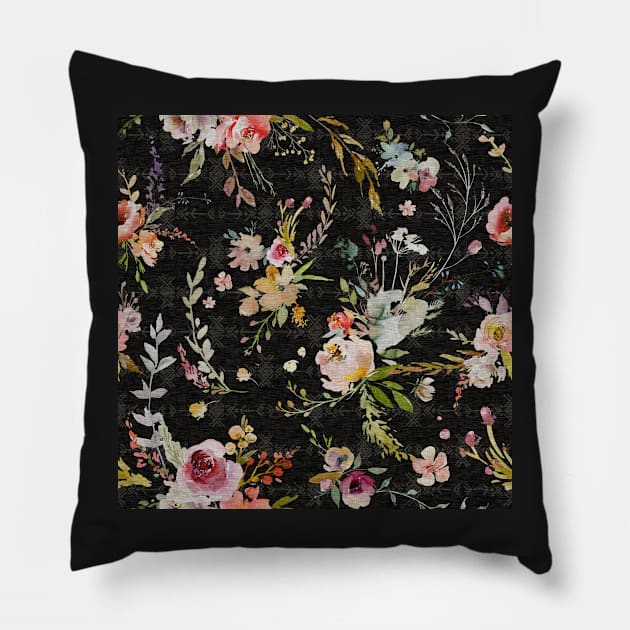 Boho Meadow Floral - Black Pillow by SugarPineDesign