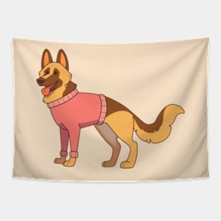 German shepherd wearing a red sweater Tapestry