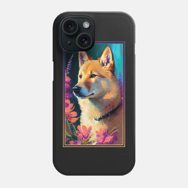 Jindo Dog Vibrant Tropical Flower Tall Digital Oil Painting Portrait Phone Case by ArtHouseFlunky