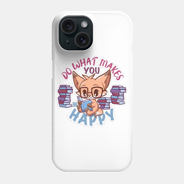 Cute Fox BOOKS reader Do What Makes You Happy Phone Case by Kyumotea