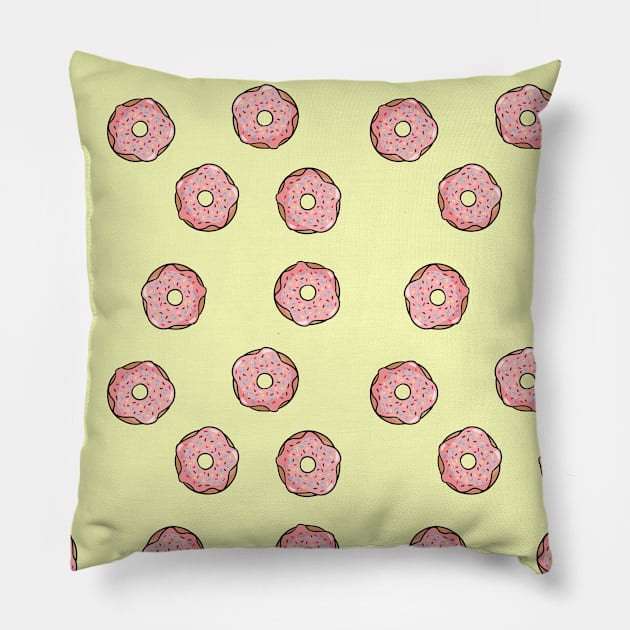 Donuts Yellow Pattern Pillow by oixxoart