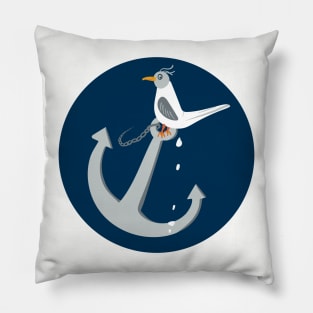 Funny seagull taking a poop on anchor Pillow