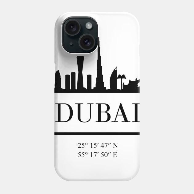 DUBAI UAE BLACK SILHOUETTE SKYLINE ART Phone Case by deificusArt