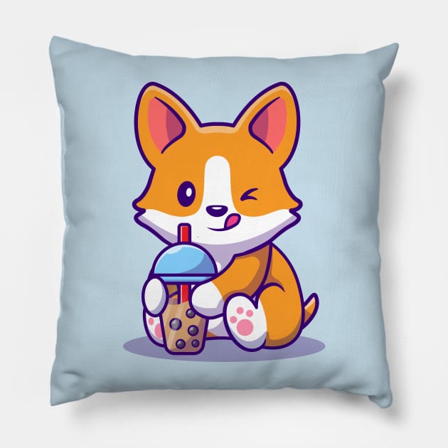 Cute Corgi Drink Milk Tea Boba Pillow by Catalyst Labs