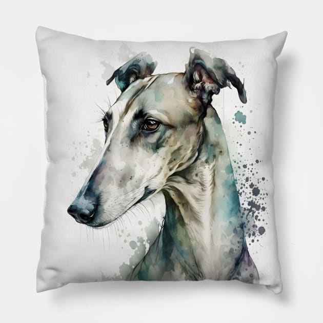 Greyhound or Grayhound Dog Watercolor Portrait Pillow by designs4days