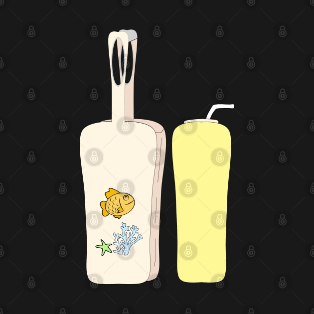 Drawings of cloth bottle bag and a water bottle. by zinfulljourney