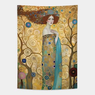 Gustav Klimt's Gilded Serenity: Inspired Woman in Radiant Elegance Tapestry