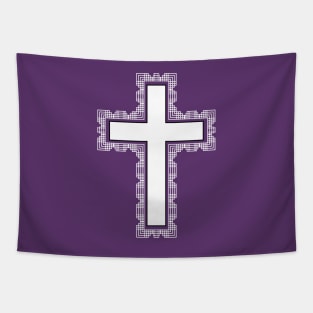 White Christian Cross With Purple Frame Tapestry