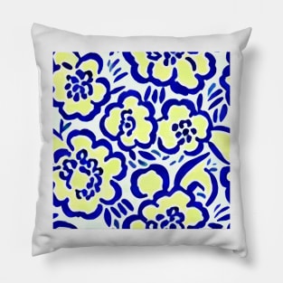 Blue and yellow retro florals Pillow