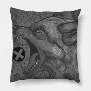 Black and white angry wolf Pillow