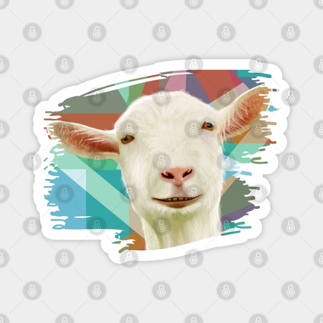 Friendly White Goat Geometric Background Magnet by Suneldesigns