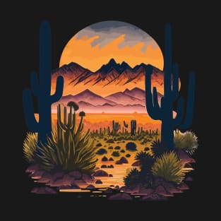 Cactus king of desert beautiful Sunset and Mountains T-Shirt