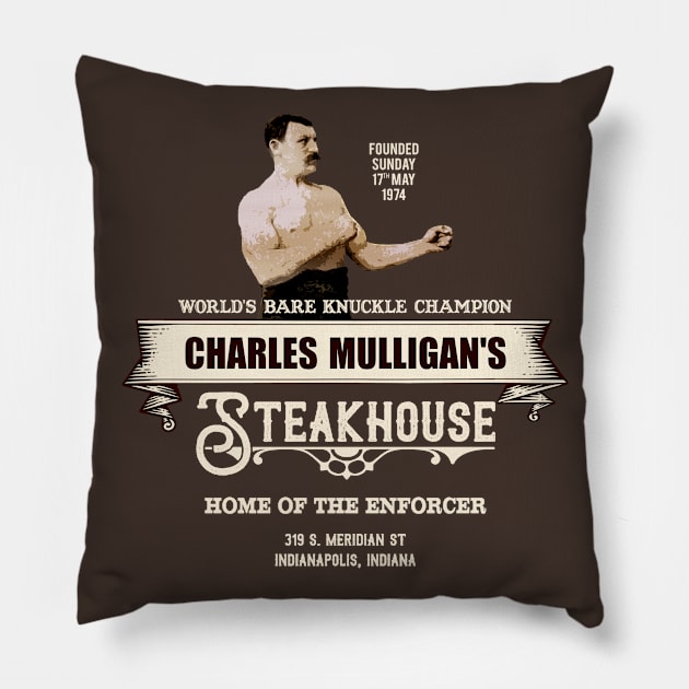 Charles Mulligan's Steakhouse Pillow by MonkeyKing