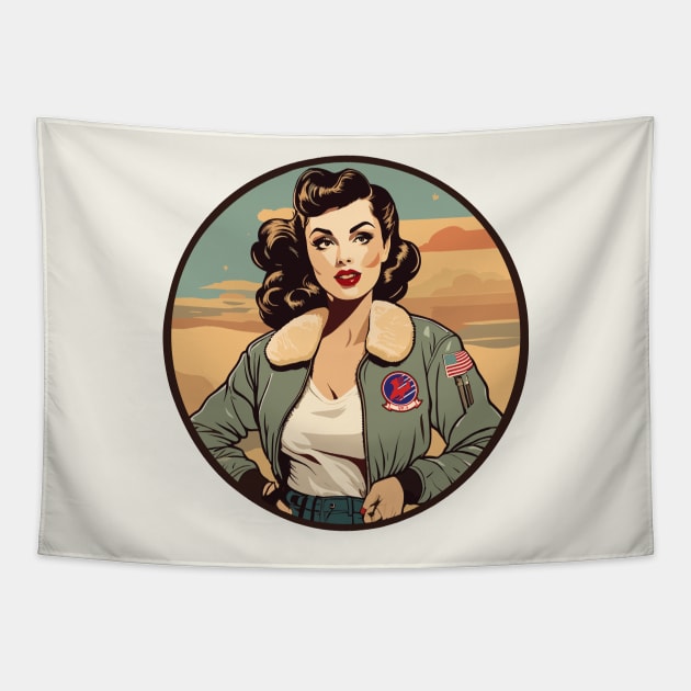 Air Force Dame Fly Girl Bomber Pin Up GIrl Tapestry by di-age7