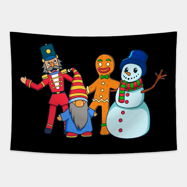 Four Cartoon Friends for Christmas Tapestry by Modern Medieval Design