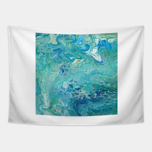 Paint pour marbled turquoise blues Tapestry