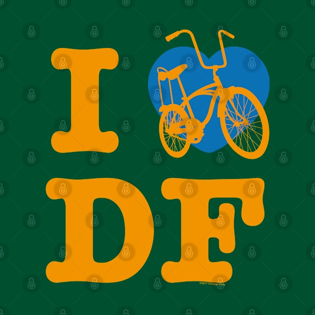 I Love Cycling DF Orange Blue / Yo Amo andar en Bicicleta en el DF / Chilango Pride / Orgullo Chilango Graphic by chilangopride