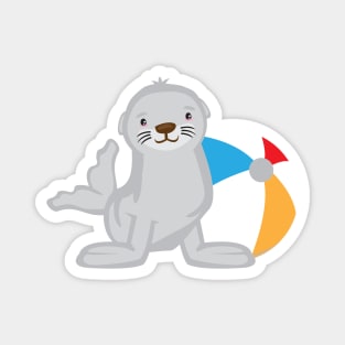 Cute Kawaii Seal with Beach Ball Kid Design Magnet