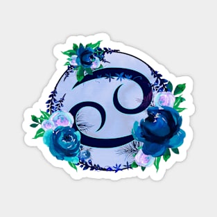 Cancer Zodiac Horoscope Blue Floral Monogram Magnet