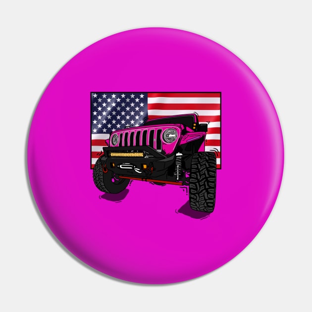 Jeep with American Flag - Pink Essential Pin by 4x4 Sketch