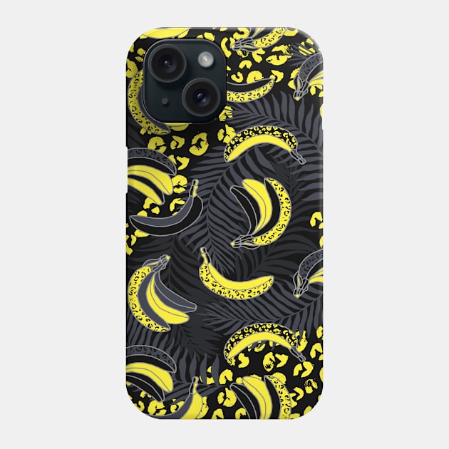 Yellow and Black Palms and Bananas Phone Case by Carolina Díaz