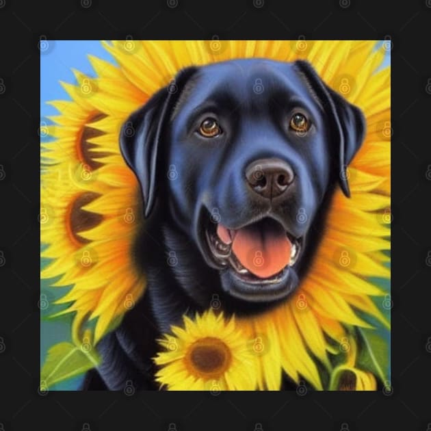 Black Lab and Sunflowers by TrapperWeasel