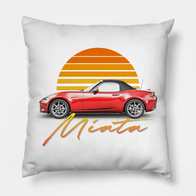 Mazda Miata (Red) / Retro Style Sunset Design Pillow by DankFutura