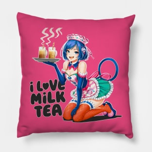 I love milk tea, bubble, boba, tapioca, kawaii anime tee Pillow