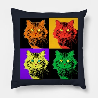 CAT POP ART  ORANGE YELLOW RED GREEN Pillow