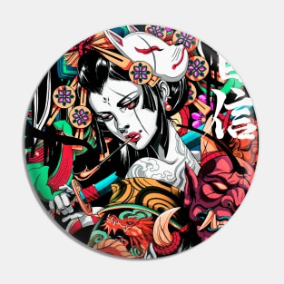 Pop Art Geisha Urban Vaporwave Japanese Style Pin