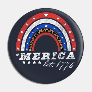 Merica Est 1776 - American Rainbow Flag 4th Of July Leopard Pin