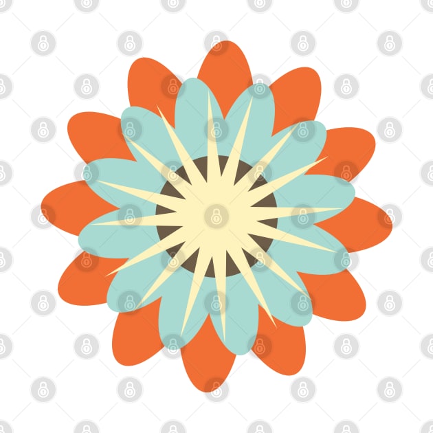 Retro Flower in buttercream, orange and light blue by tramasdesign