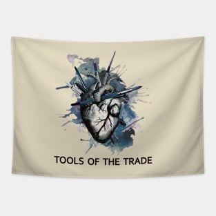 Heart for Tools of the trade, blue, navy, artist, drawing, creation, poet, writer, artist, watercolor style Tapestry