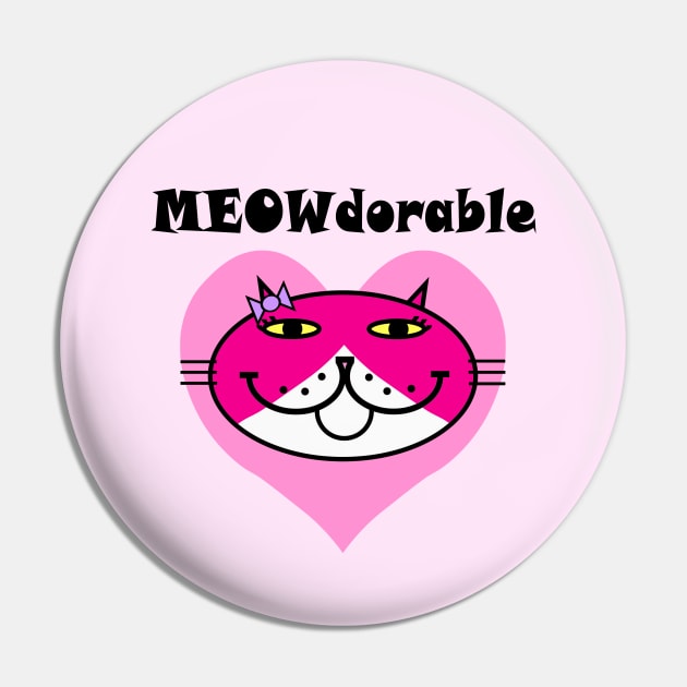 MEOWdorable - PURRty Pink Kitty Face on a Pink Heart Pin by RawSunArt