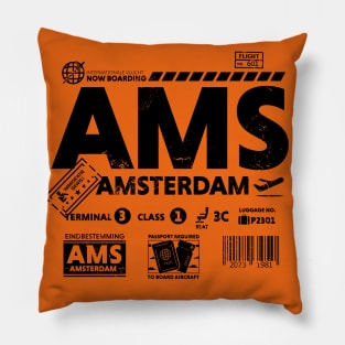 Vintage Amsterdam AMS Airport Code Travel Day Retro Travel Tag Oranje Pillow