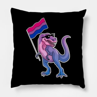 Bisexual Dinosaur Bi Pride LGBTQ TRex Waving Bixexual Flag Pillow