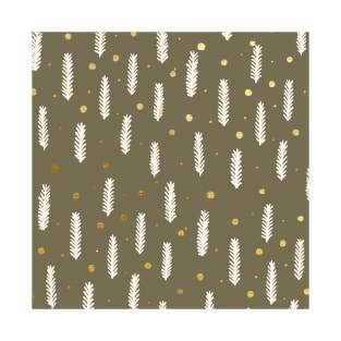 Christmas branches and dots - kraft and gold T-Shirt