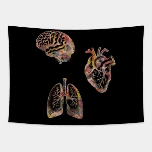 Brain,  Heart,  Lungs - Artistic Illustration of Human Organs Melded with Nature Tapestry